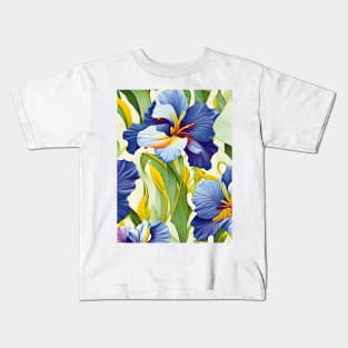 Blue Irises Field Pattern Kids T-Shirt